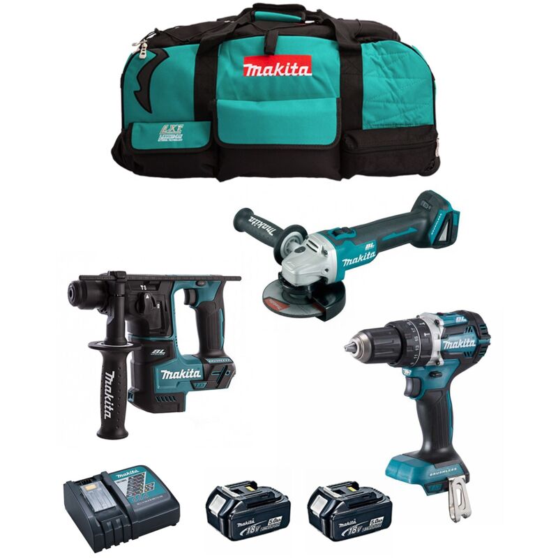 foto del prodotto makita kit mk307 dhp484 dhr171 dga504 2 x 5,0 ah dc18rc lxt600 