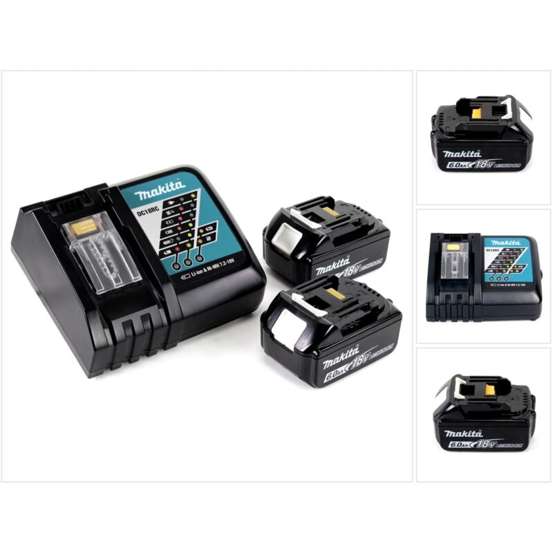 foto del prodotto makita kit power set con 2x batterie bl 1860 6,0 ah 18 v caricatore rapido dc 18 rc