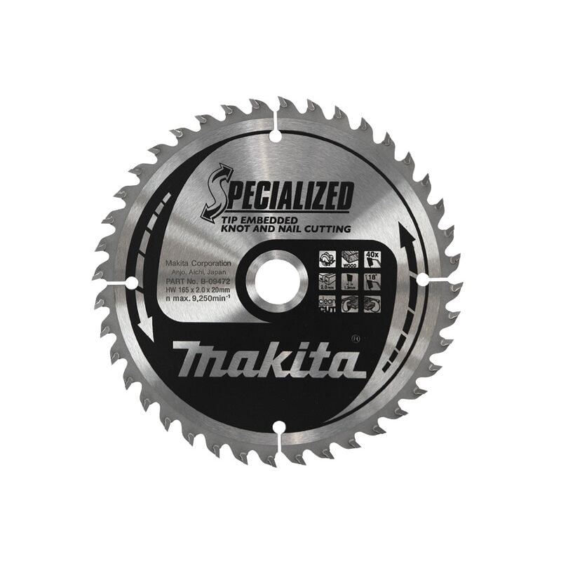 foto del prodotto makita lama b 33168 165mm foro20mm 40 denti