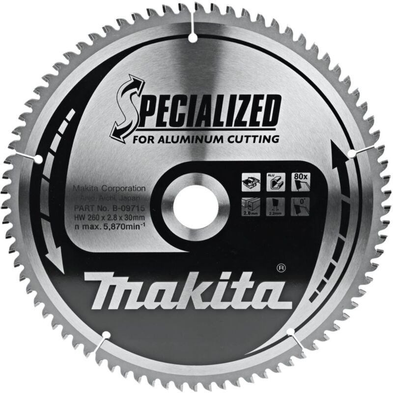 foto del prodotto makita lama per alluminio 260 x 30 mm 80 denti