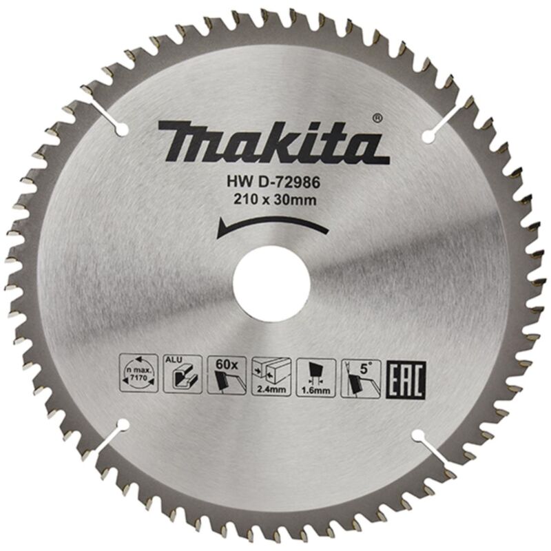 foto del prodotto makita lama per sega circolare in carburo tct 210 x 30 mm 60 denti alluminio