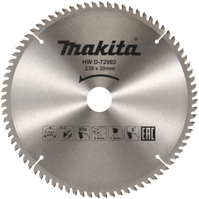 foto del prodotto makita lama per sega circolare in metallo duro 235 x 30 mm 80 denti alluminio