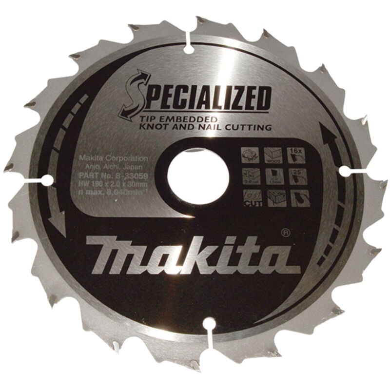 foto del prodotto makita lama per sega circolare specialized tct t.c.t 190 x 30 mm 16 denti legno