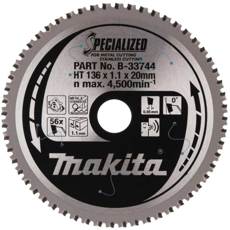 foto del prodotto makita lama per sega circolare tct special tct 136 x 20 mm 56 denti metallo, acciaio inox