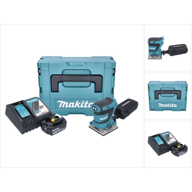 foto del prodotto makita levigatrice orbitale a batteria dbo 484 rf1j 18 v 112 x 102 mm 1x batteria 3,0 ah caricabatterie makpac