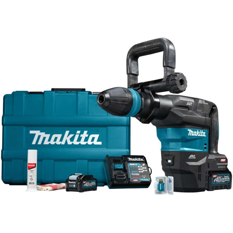 foto del prodotto makita martello perforatore sds 40v max xgt con 2 batterie 40v 4.0ah caricabatterie bluetooth makpac dc40ra hr005gm202