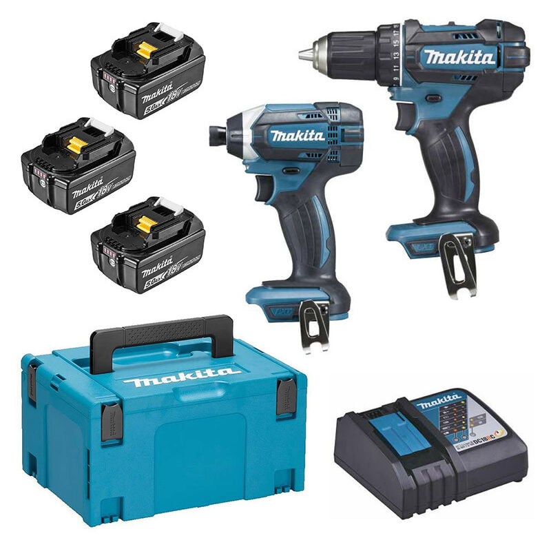 foto del prodotto makita pack 2 macchine 18v trapano avvitatore 13 mm ddf482 avvitatore a impulsi 165 nm dtd152 dlx2127tj1