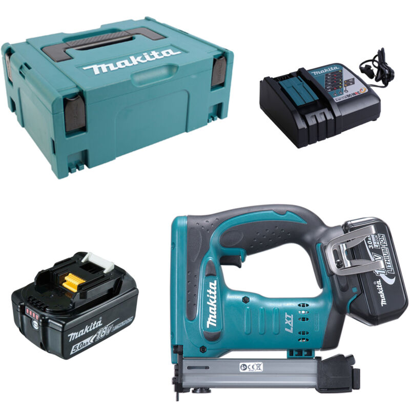 foto del prodotto makita pistola per graffette a batteria dst221rtj 18v con 2 batterie da 5,0 ah caricabatterie in makpac 2