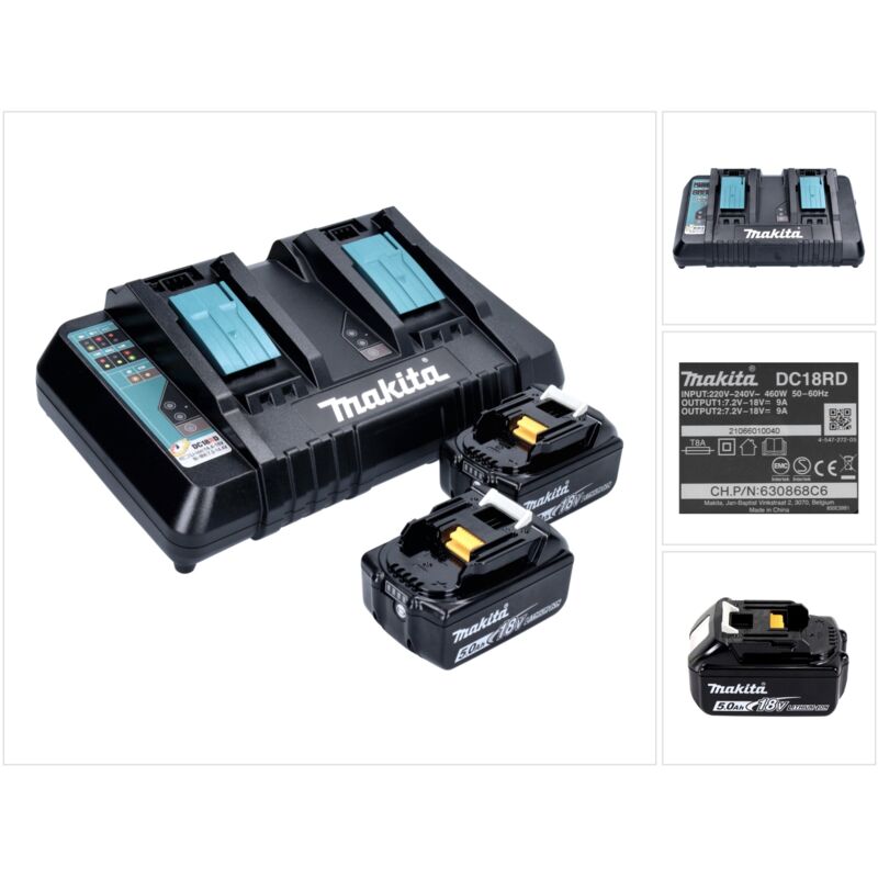 foto del prodotto makita power source kit 18v con 2x batterie bl 1850 5,0 ah 18 v caricatore doppio dc 18 rd