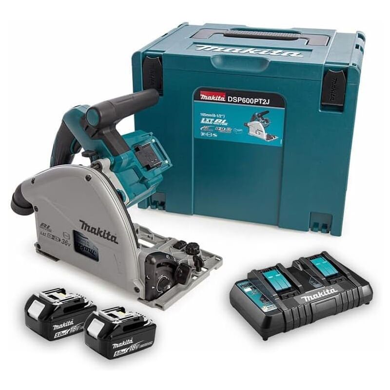 foto del prodotto makita sega a immersione 18v agli ioni di litio 5,0 ah 165 mm 2 batterie, caricabatterie, cofanetto dsp600pt2j