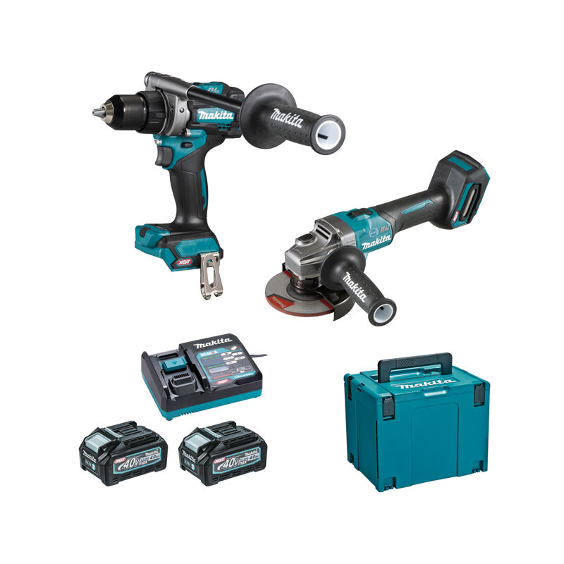 foto del prodotto makita set di 2 macchine 40 v max li ion 4 ah xgt df001g ga005g dk0124g201