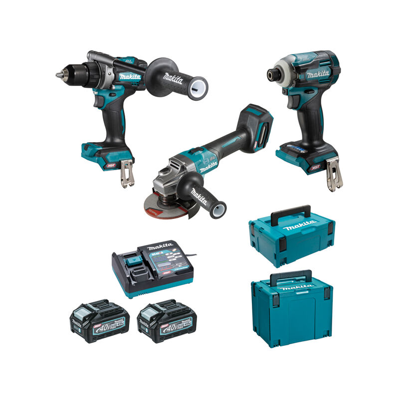 foto del prodotto makita set di 3 macchine 40 v max li ion 4 ah xgt df001g ga005g td001g dk0125g301