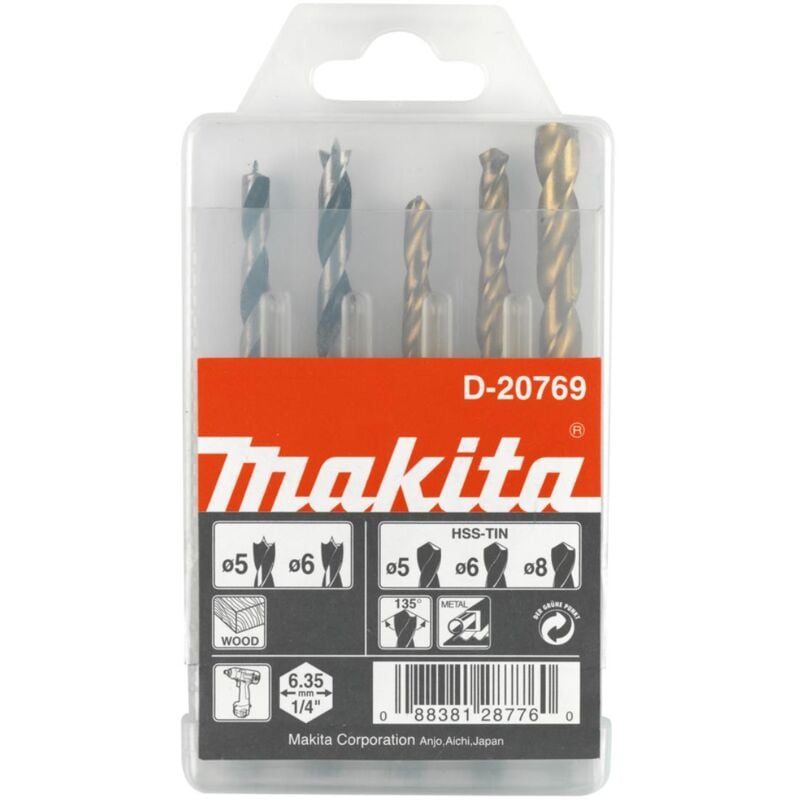 foto del prodotto makita set di 5 punte per metallo legno 1 4 metallo legno 5 pezzi 1 4