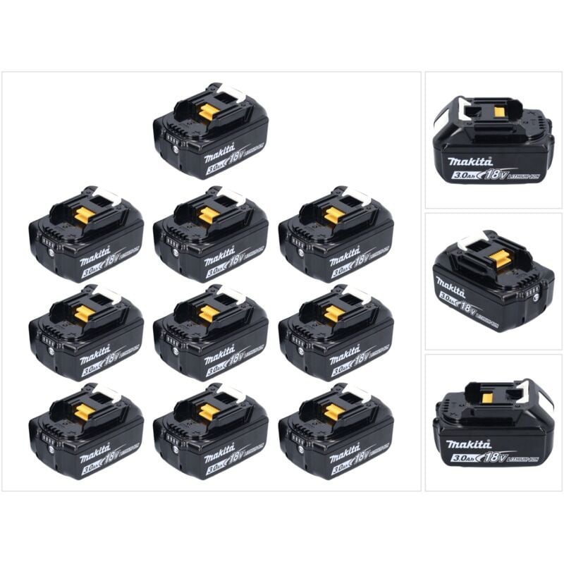 foto del prodotto makita set di batterie 10x bl 1830 b 18 v 3,0 ah 3000 mah li ion 10x 197599 5 con display led originale, non copiato