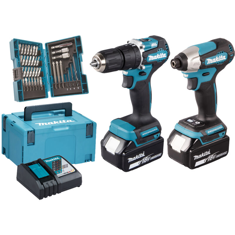 foto del prodotto makita set di batterie 18v dtd157z dhp487z dc18rc 2x bl1830b in makpac