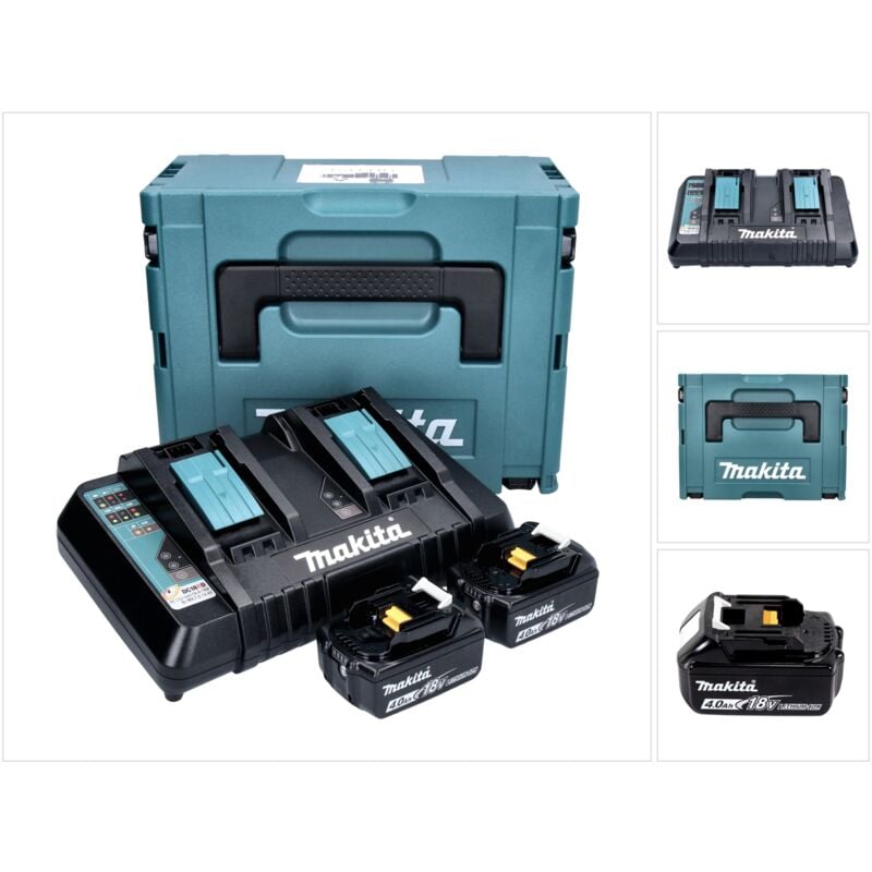 foto del prodotto makita set power source 18v 2x batterie bl1840b 4,0ah caricabatterie doppio dc18rd valigetta makpac
