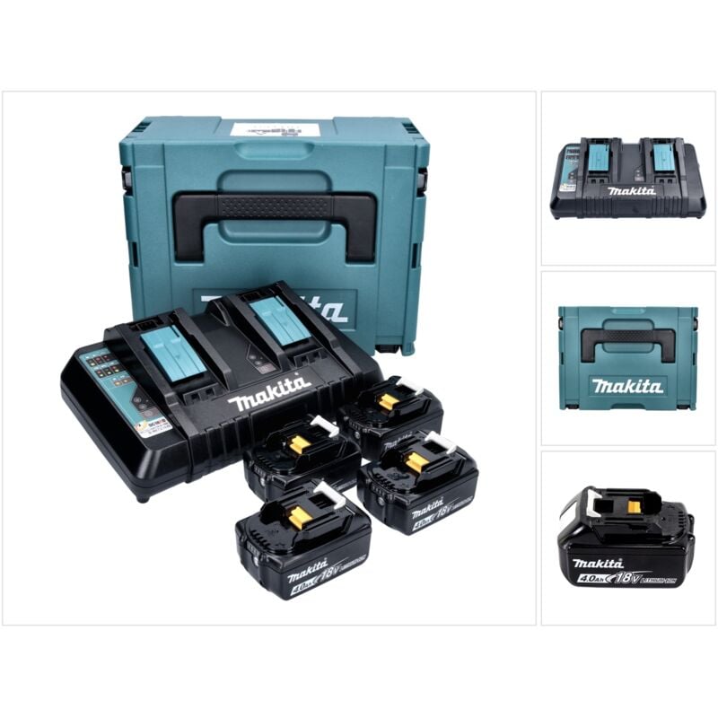 foto del prodotto makita set power source 18v 4x batterie bl1840b 4,0ah caricabatterie doppio dc18rd valigetta makpac