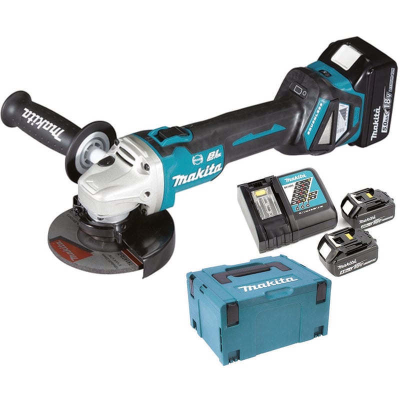 foto del prodotto makita smerigliatrice angolare 2 batterie 5,0ah 18v mm.125 115 dga513rtj 