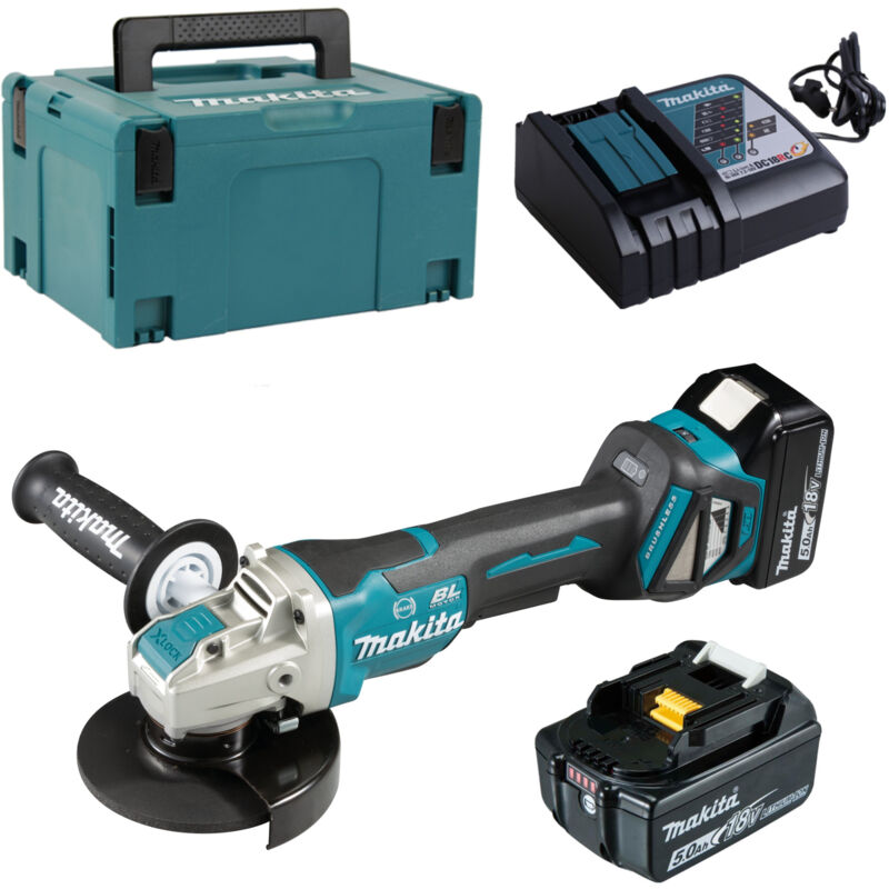 immagine 0 del prodotto makita smerigliatrice angolare a batteria 18v dga519rtj con 2x 5,0 ah e caricabatterie in makpac