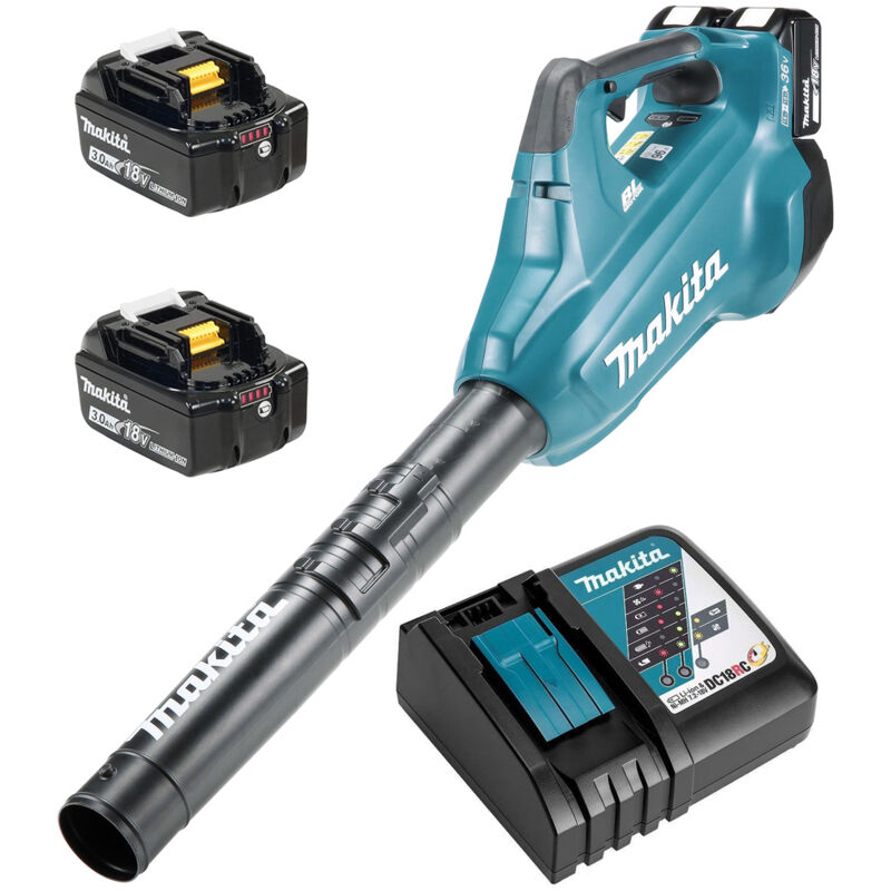 foto del prodotto makita soffiatore 36v ad alta portata 2x18v lxt con 2 batterie 18v 3ah caricabatterie rapido dub362rf2