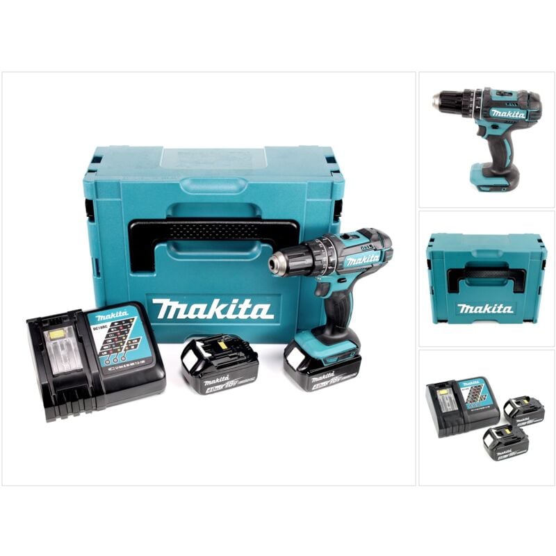foto del prodotto makita trapano a percussione a batteria dhp 482 rmj 18v 62nm in makpac 2x batteria da 4,0 ah caricabatterie