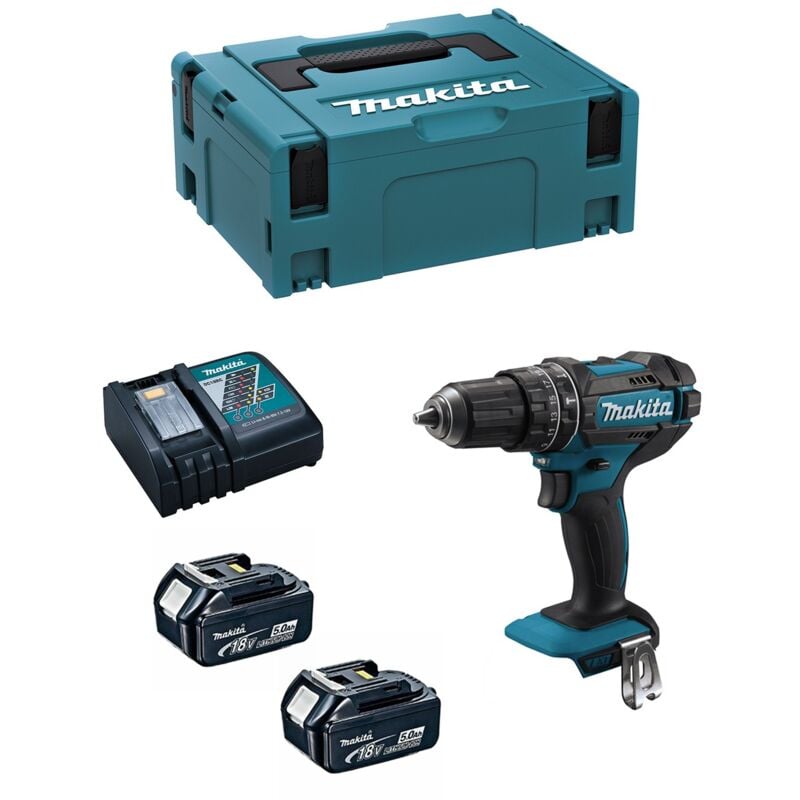 foto del prodotto makita trapano a percussione dhp482rtj 2 x 5,0ah dc18rc makpac 2 