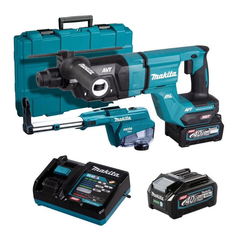 foto del prodotto makita trapano a percussione sds plus 40v max li ion 28 mm xgt con kit aspirazione con 2 batterie 40v 4.0ah caricabatterie scatola