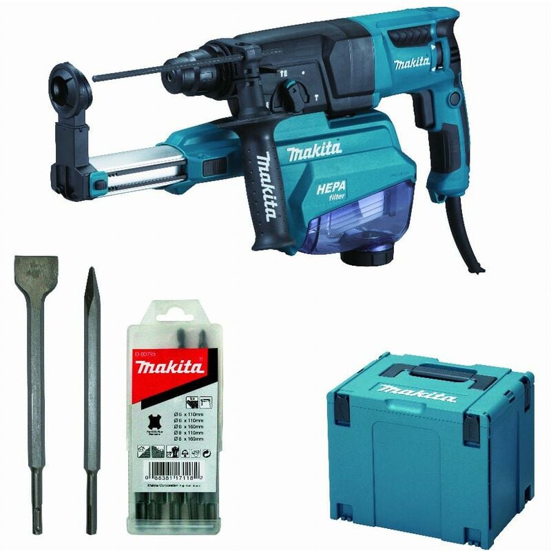 foto del prodotto makita trapano a scalpello 800w 26 mm kit accessori hr2652jx14