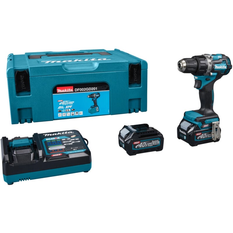 foto del prodotto makita trapano avvitatore 54nm 40v max 2 batterie 2,5 ah bl4025 caricabatteria dc40ra df002gd201