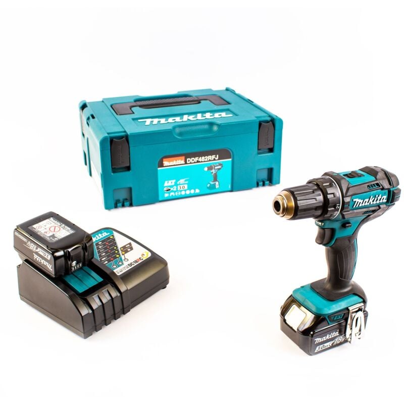 foto del prodotto makita trapano avvitatore a batteria 18v ddf482rfj 2x batterie 3,0 ah caricabatterie in formato makpac 2