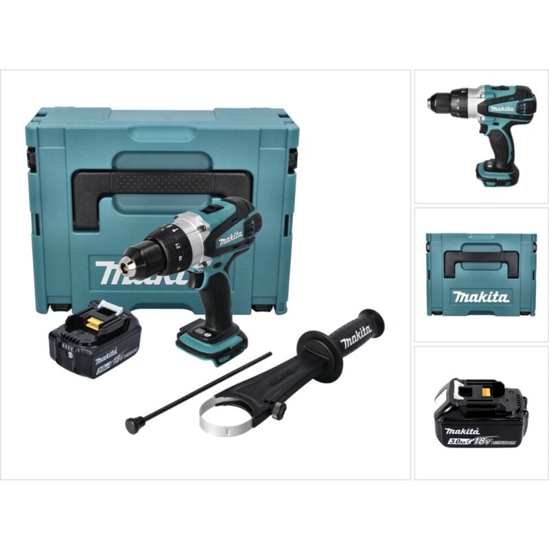 foto del prodotto makita trapano avvitatore a percussione a batteria dhp 458 f1j 18 v 91 nm 1x batteria 3,0 ah makpac senza caricabatterie