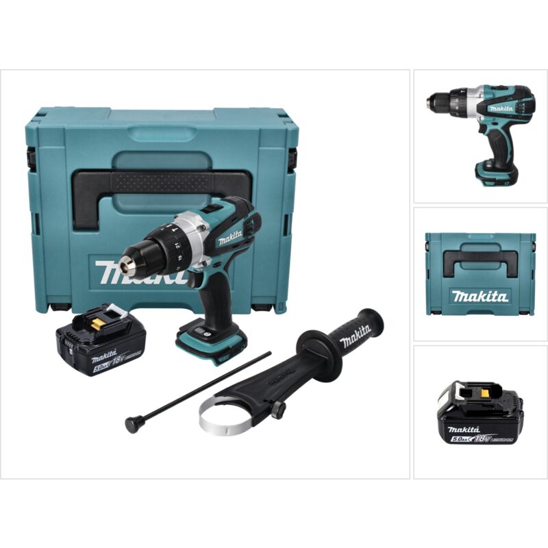 foto del prodotto makita trapano avvitatore a percussione a batteria dhp 458 t1j 18 v 91 nm 1x batteria 5,0 ah makpac senza caricabatterie
