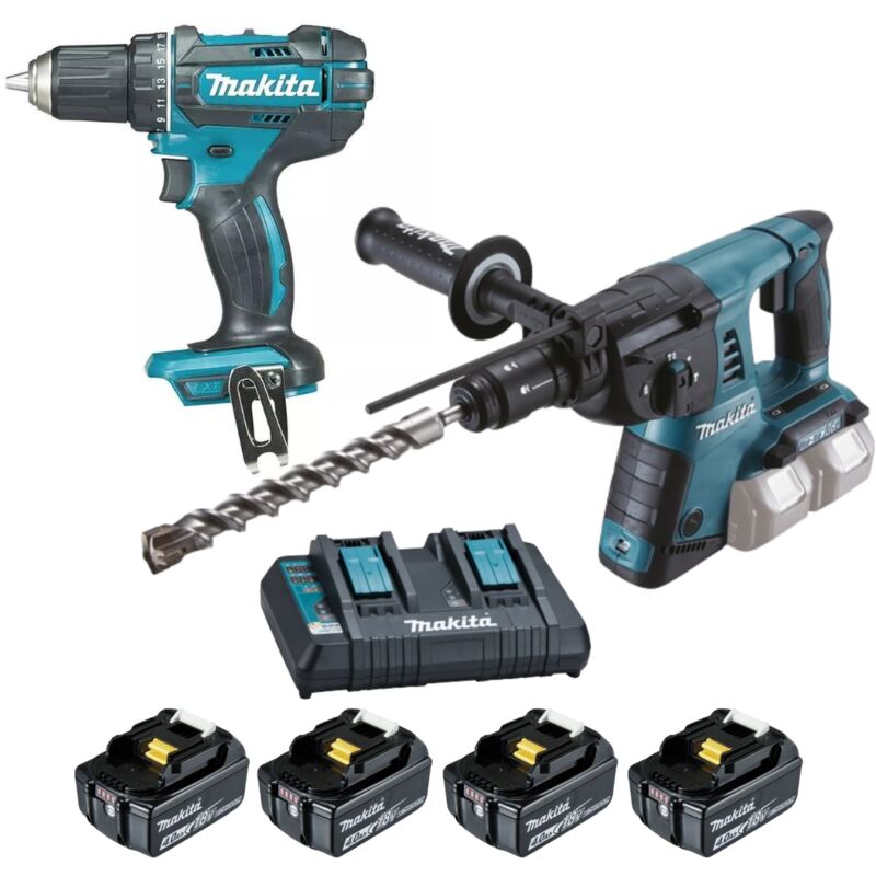 foto del prodotto makita trapano avvitatore ddf482 trapano a scalpello dhr264 sds plus 4 batterie caricabatterie lot0234