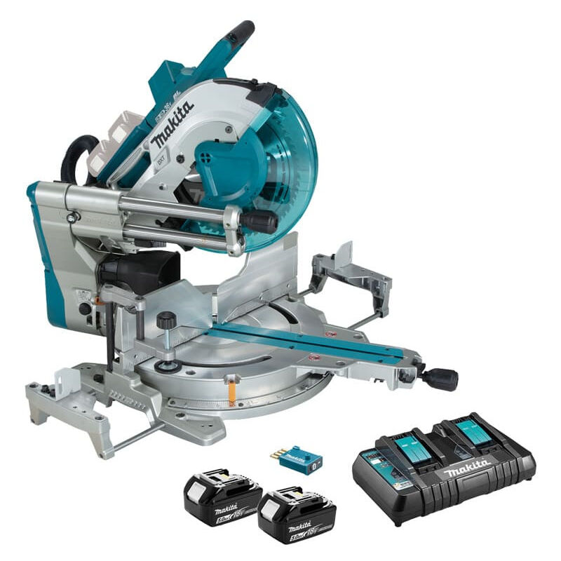 foto del prodotto makita troncatrice radiale 36v 2x18v lxt 305 mm con 2 batterie 18v 5.0ah caricabatterie modulo aws dls211pt2u
