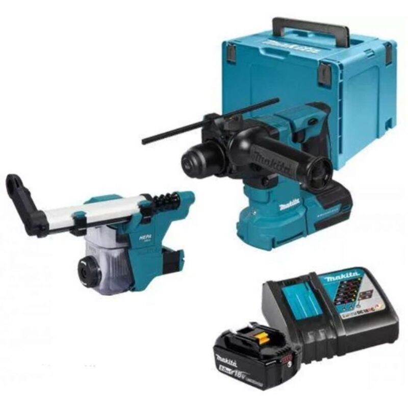 foto del prodotto makita utensili martello perforatore a batteria 18v, 2x li ion lxt 5,0 ah, caricabatterie dhr183rtwj