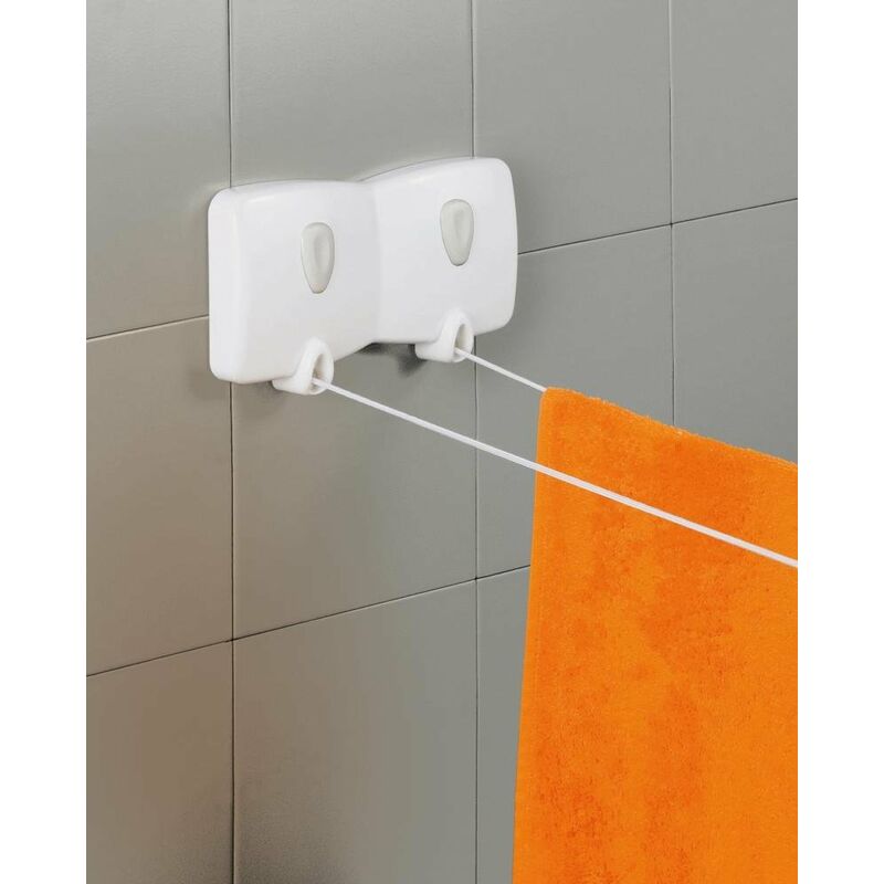 foto del prodotto malaga stendibiancheria a 2 linee, da parete, con rivestimento in ldpe, per piccoli spazi e appartamenti, 23 x 13 x 3 cm, colore bianco metaltex