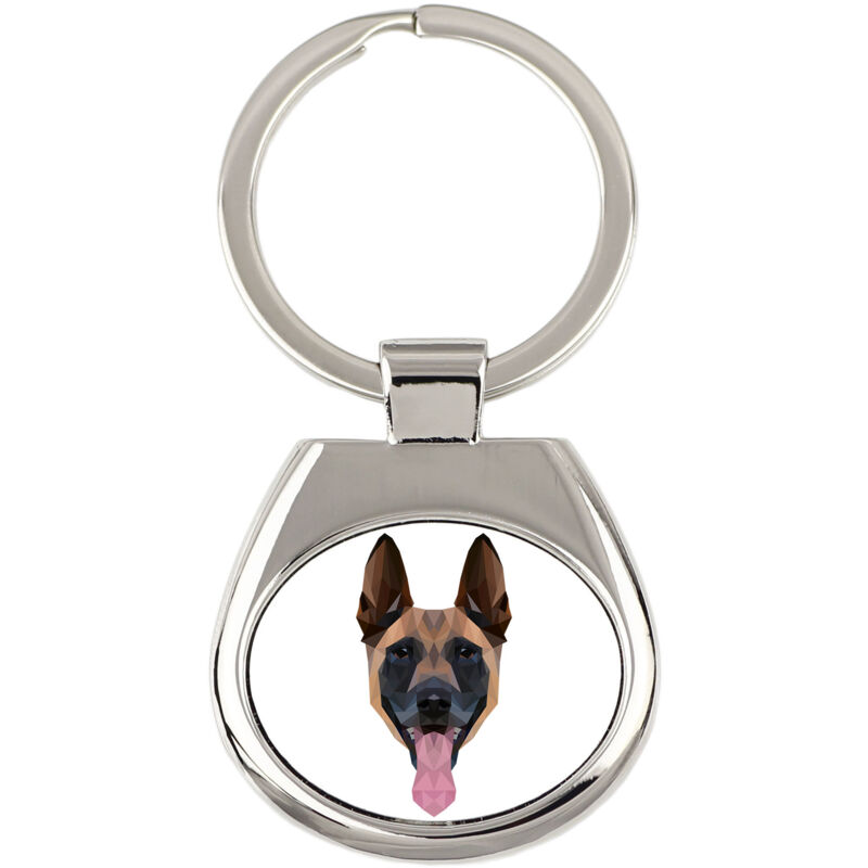 foto del prodotto malinois belgian shepherd portachiavi geometrico con foto e scritta art dog
