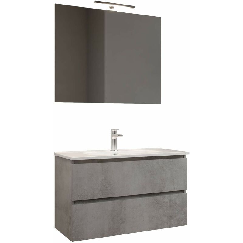 foto del prodotto mama store atena mobile sospeso con lavabo, specchio e lampada led, laminato, grigio cemento, l. 62 x p. 47 x h. 53 cm