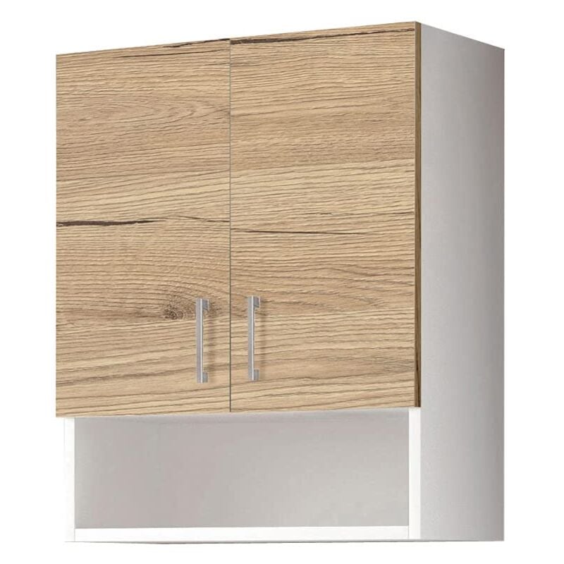 foto del prodotto mama store atenalav pensile doppio bianco opaco e quercia naturale con vano a giorno l. 60 cm x p. 22 cm x h. 71