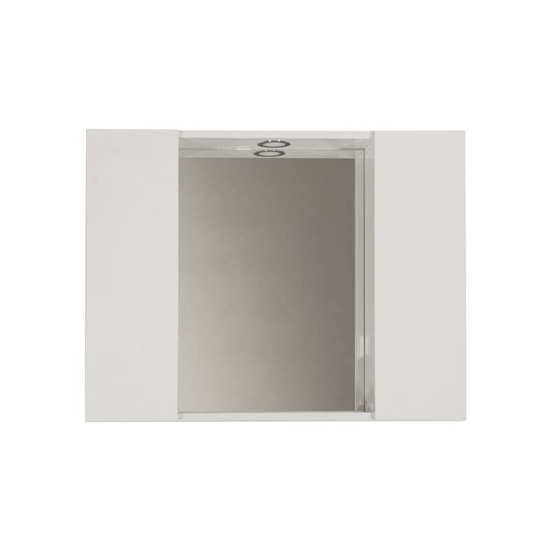 foto del prodotto mama store specchiera bagno con 2 vani contenitore e luce led-bianco lucido laccato, l. 81 cm x p. 16 cm x h. 60 cm