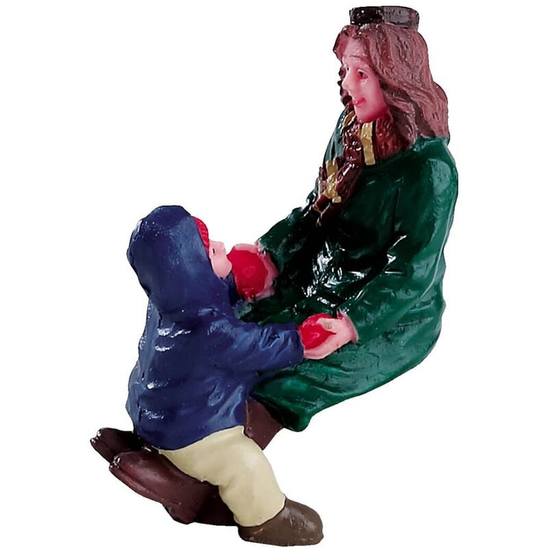 foto del prodotto mamma e figlio sulla panchina, personaggio per villaggio di natale in poliresina