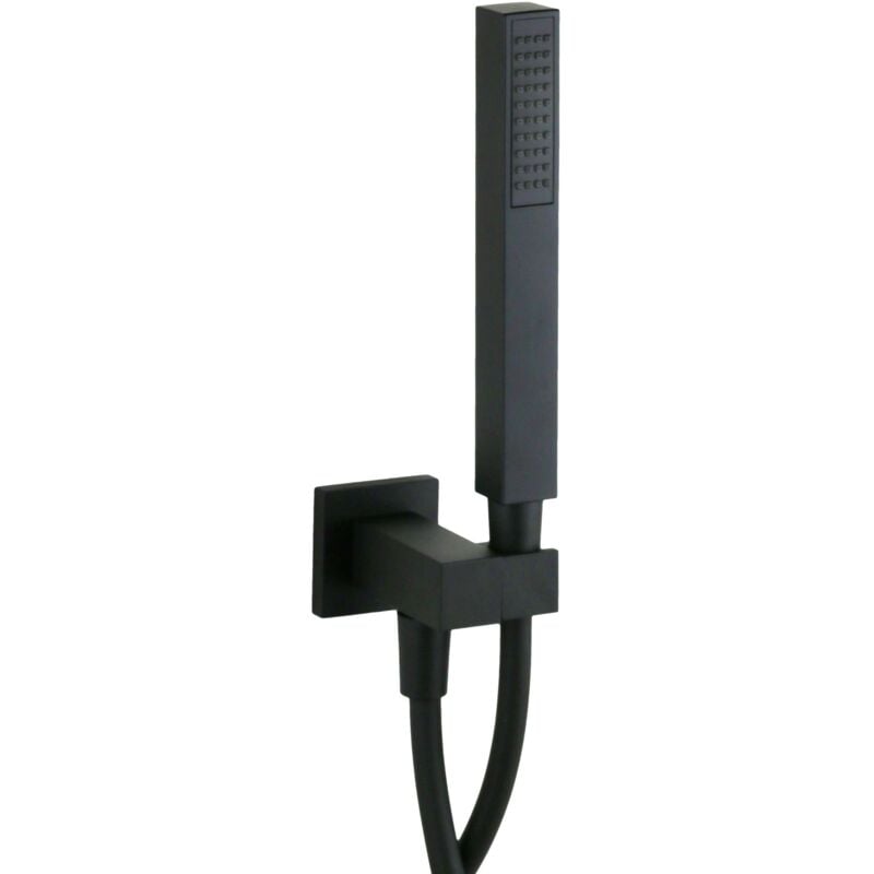 foto del prodotto mamoli set doccia orientabile modello quadrato colore nero opaco con presa acqua mendini 0000po40012k nero opaco
