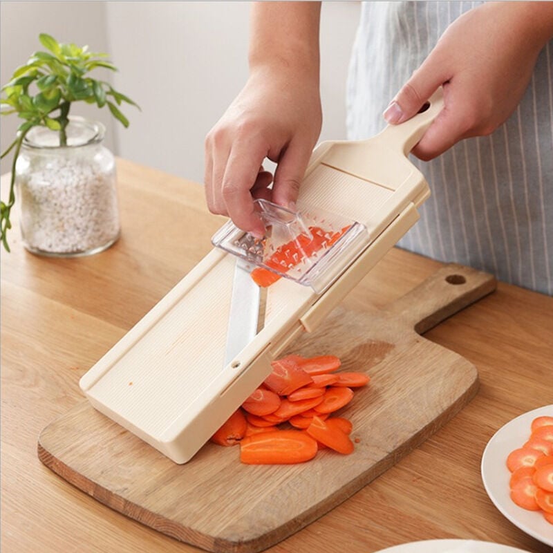 foto del prodotto mandolina affettatrice con tre lame inox intercambiabili, tagliaverdure, pelapatate inox grande
