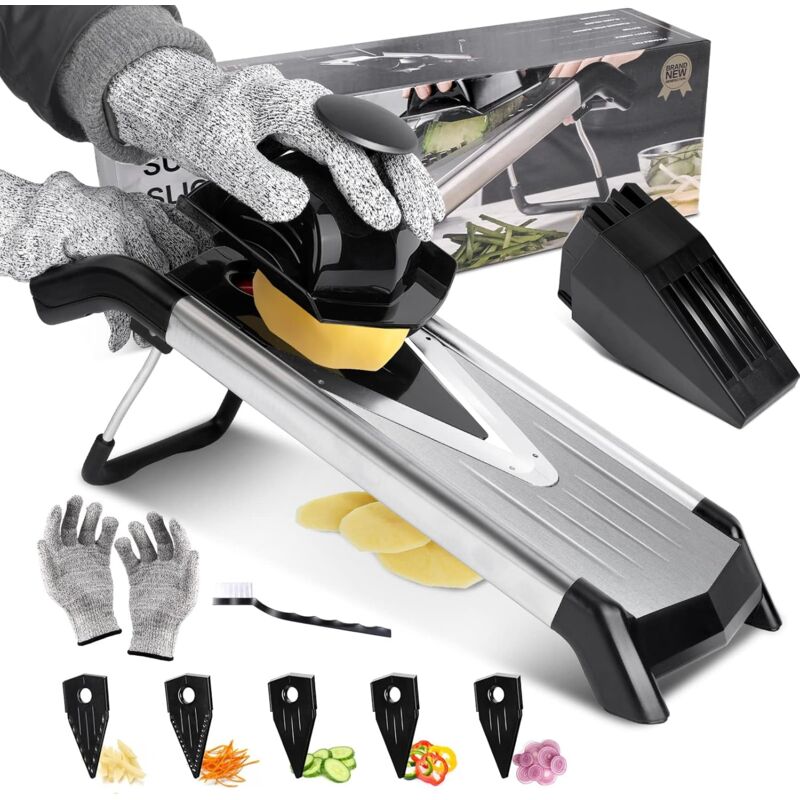 foto del prodotto mandolina da cucina professionale in acciaio inox regolabile con lame affilate a forma di v, mandolina giapponese per affettare julienne, include 1