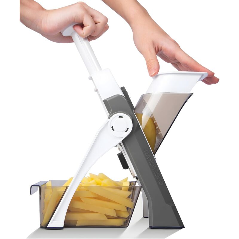 foto del prodotto mandolina sicura per verdure con contenitore per cucina, professionale, con oltre 30 preset e regolazione dello spessore, gadget per tagliare pi 