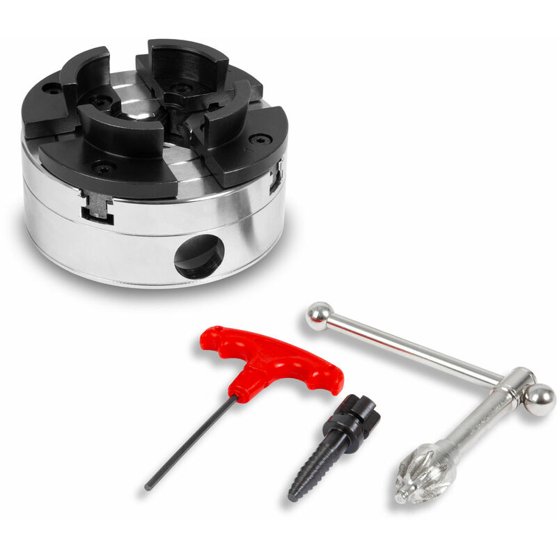 foto del prodotto mandrino a quattro griffe con diametro di 100 mm, mandrino a 4 griffe autocentrante, filettatura di collegamento m33x3,5, accessori per tornio,