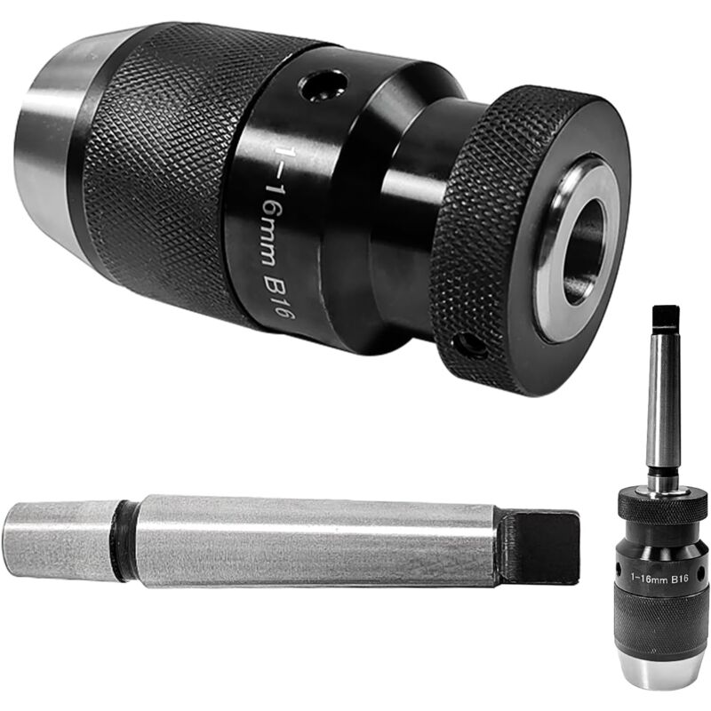 foto del prodotto mandrino per trapano mk2 b16 con campo di serraggio di 16 mm, mandrino per tornio per legno, mandrino per trapano per tornio senza chiave, utensili