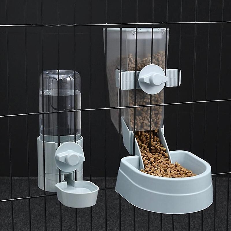 foto del prodotto mangiatoia automatica per gabbia, ciotola sospesa, bottiglia d acqua, distributore di cibo per cuccioli, gatti, conigli e uccelli blu lablanc