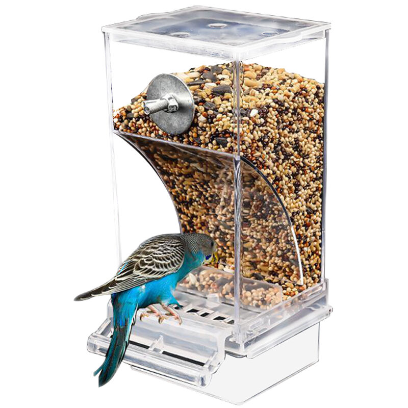 foto del prodotto mangiatoia automatica per uccelli, mangiatoia per uccelli antispruzzo, accessori per gabbie per uccelli, per parrocchetti, canarini, calopsitte,
