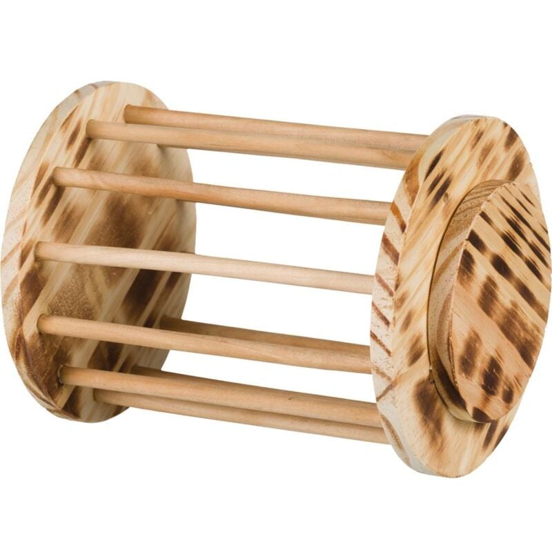 foto del prodotto mangiatoia cilindro per il fieno in legno fiammato diametro 15 19cm